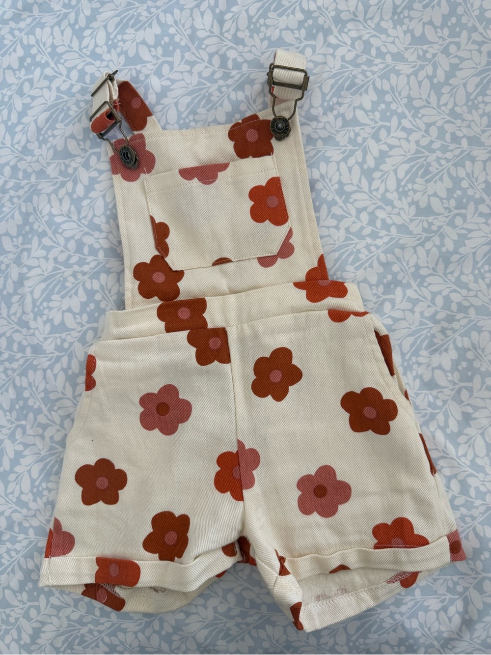 Cream Floral Short Overalls for Kids - Unbranded